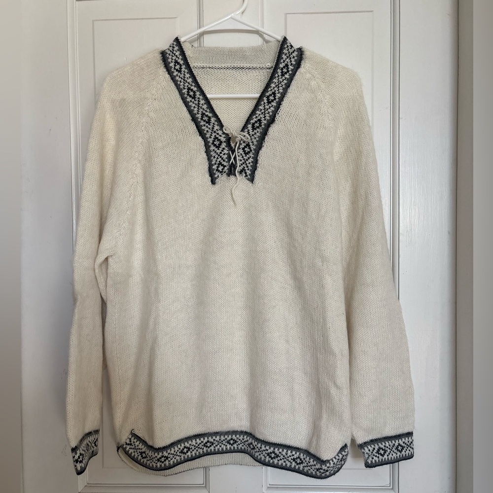 Handwoven White Wool Sweater